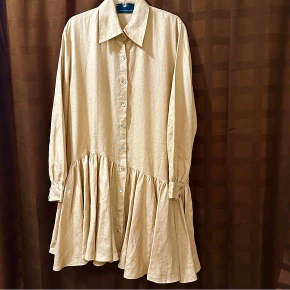 ANAMARIA VELEZ Dresses & Skirts - ANAMARIA VELEZ Tan Linen Ruffle Dress size Large